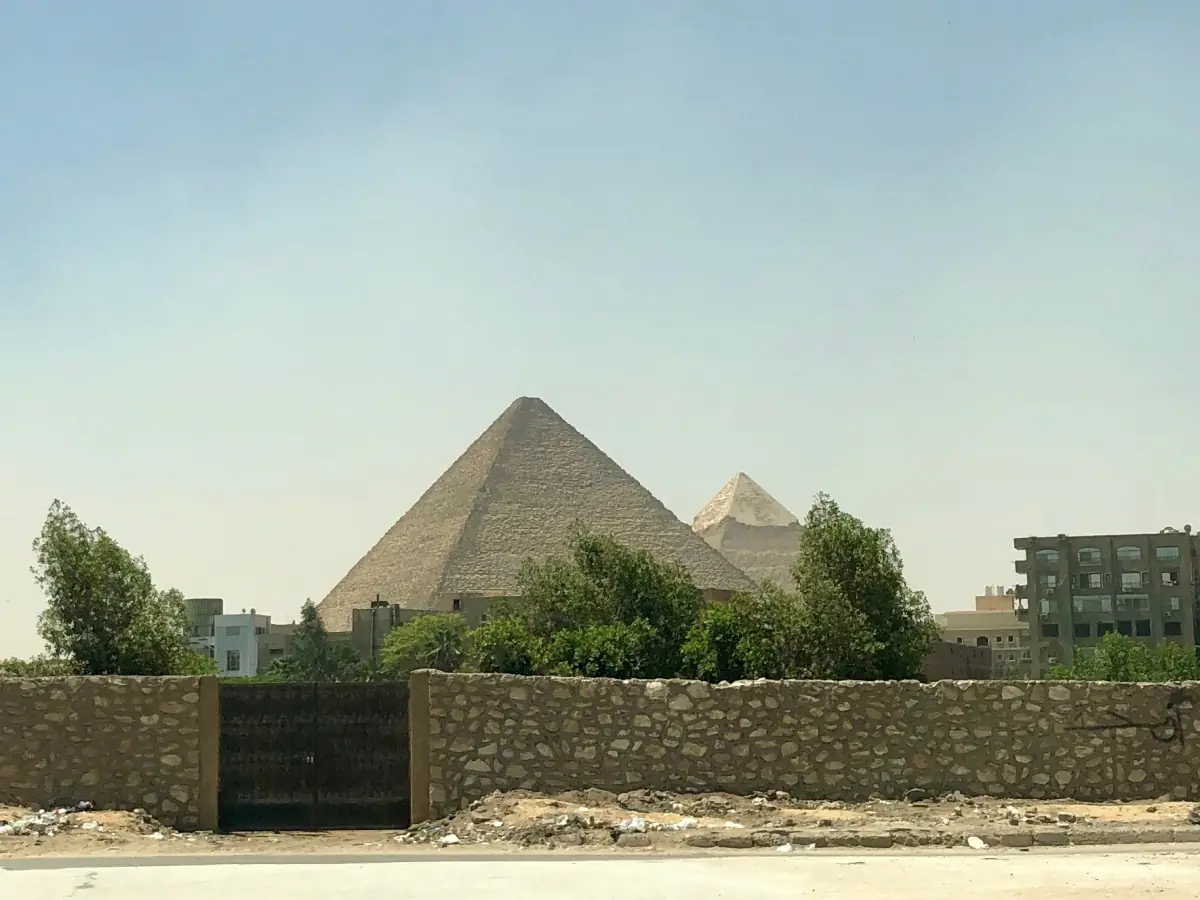 The pyramids seen from a road in Giza