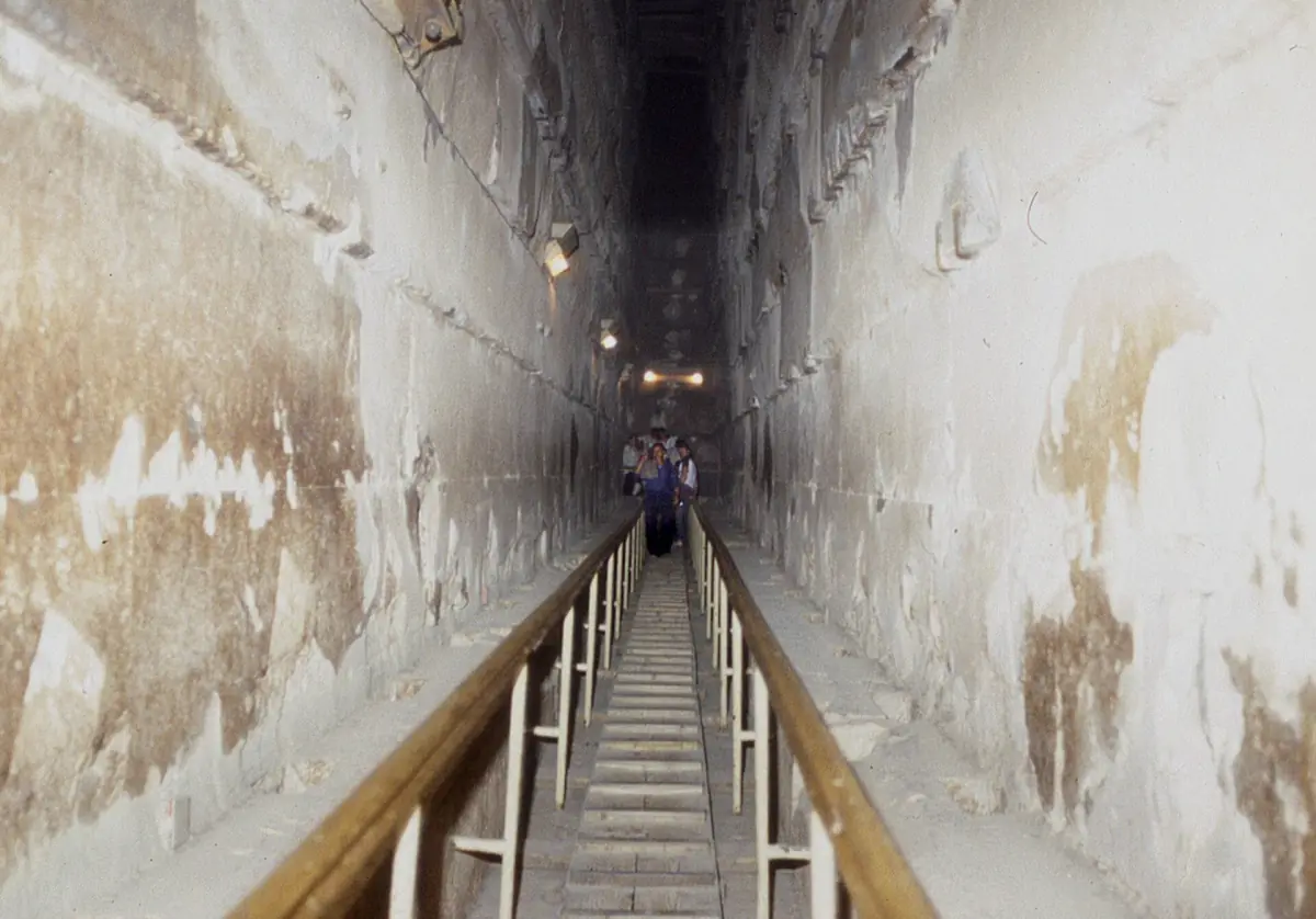 Looking up the Grand Gallery inside the Great Pyramid