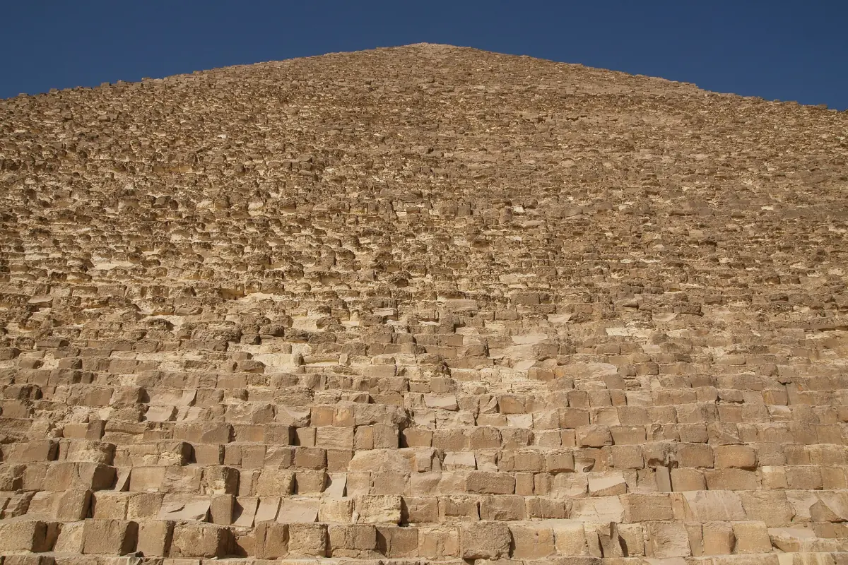 The stepped stone blocks on the side of the Great Pyramid